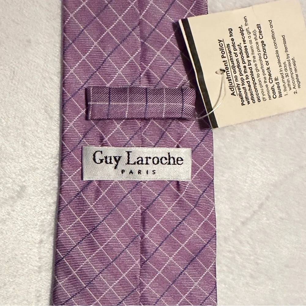 Vintage Guy Laroche Purple Plaid 100% Silk Men’s Neck Tie New with Tags Italy